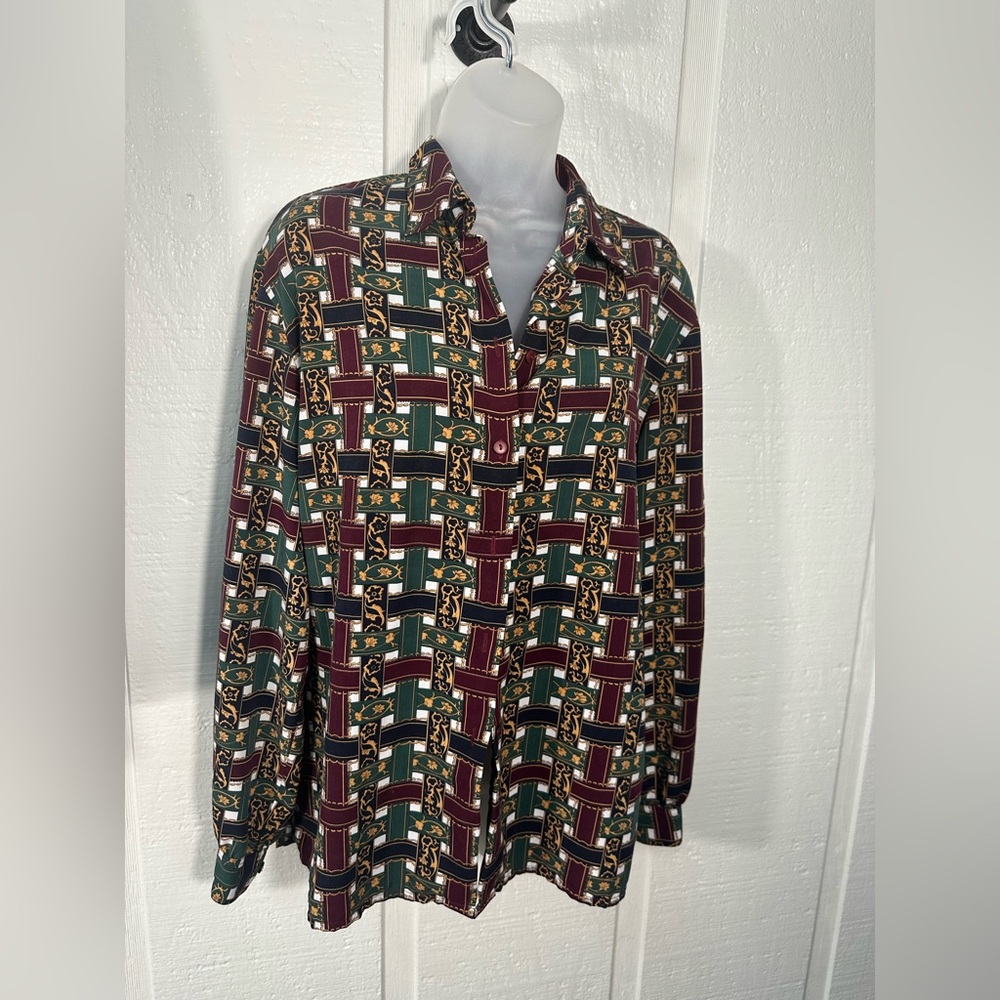 Tan Jay Women’s Multicolored 1970s Style Long Sleeve Button Down Top Size 12 EUC
